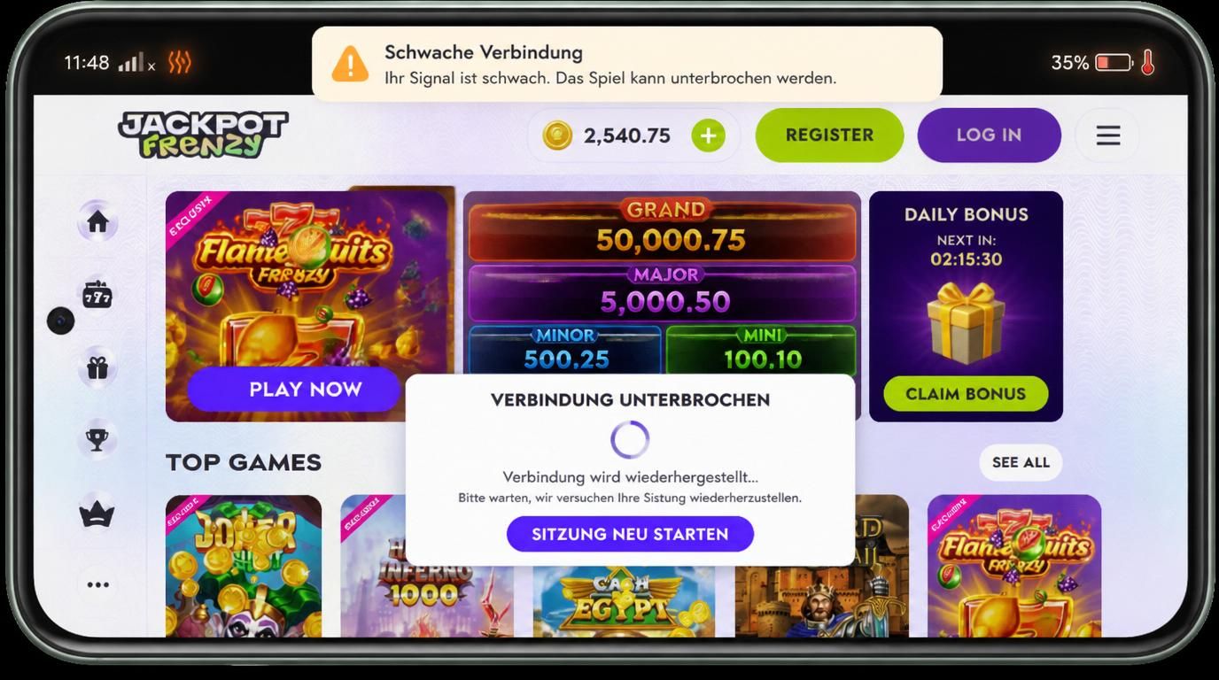 Android Gerät zeigt Line Signal, Verbindungsabbrüche, Ladeanzeige und Stabilitätsanzeige