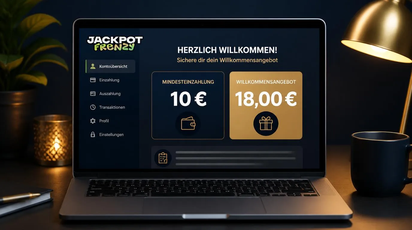 Illustration mit 10 € Einzahlung und 18,00 € Willkommensangebot auf einer Casino-Oberfläche